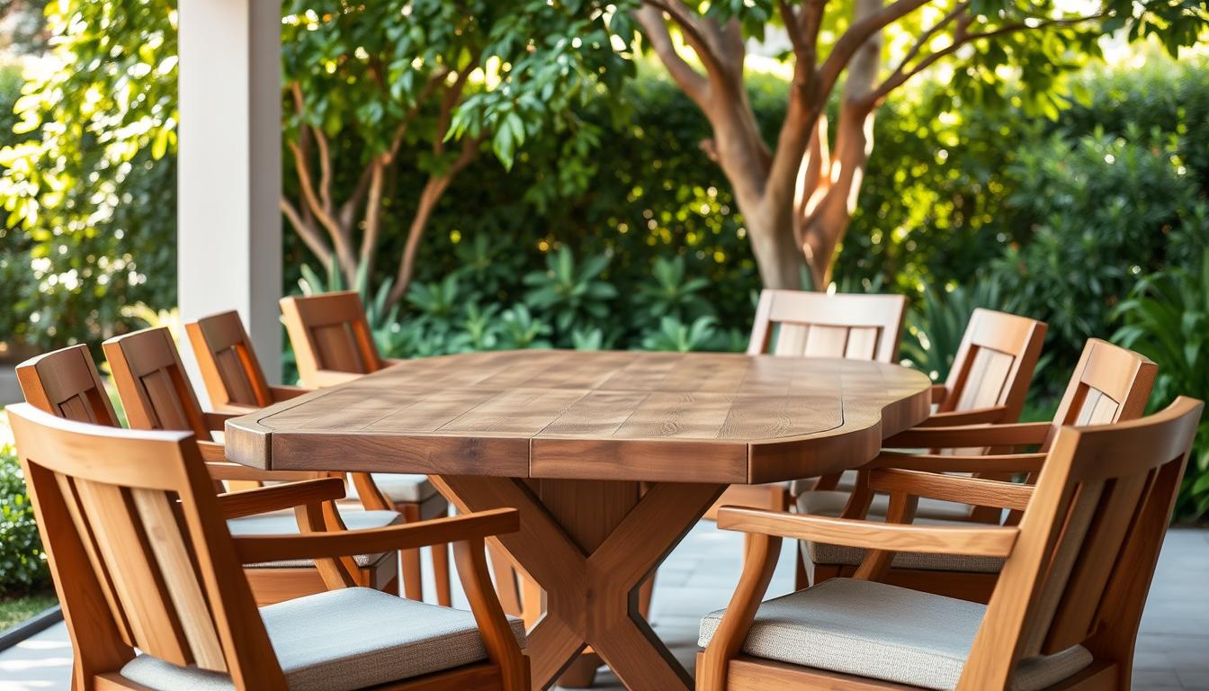 teak wood outdoor table and chairs